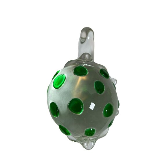 Vintage Art Glass Turtle Crystal Green Dot Large Figurine Paperweight - Picture 5 of 8